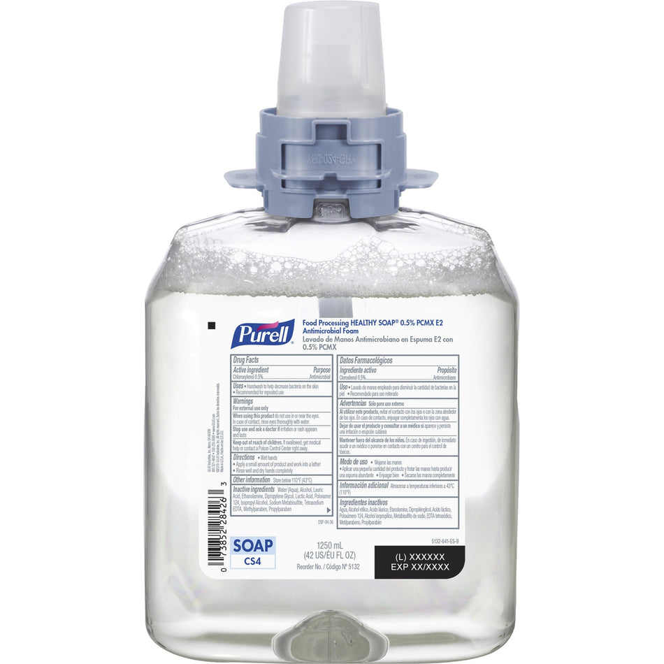 PURELL® CS4 Food Processing HEALTHY SOAP® 0.5% PCMX E2 Antimicrobial Foam Refill - Light Floral Scent - 1.32 quart - Oil Remover, Soil Remover, Kill Germs - Hand, Food Processing Industry - Antibacterial - Dye-free, Fragrance-free - 4 / Carton