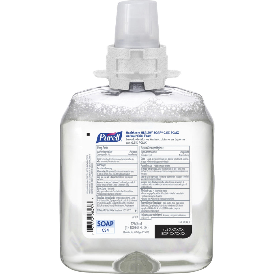 PURELL® CS4 HEALTHY SOAP(tm) 0.5% PCMX Antimicrobial Foam Refill - Floral Scent - 1.32 quart - Bacteria Remover, Kill Germs - Hand, Healthcare - Antibacterial - Triclosan-free, Dye-free, Pleasant Scent - 4 / Carton
