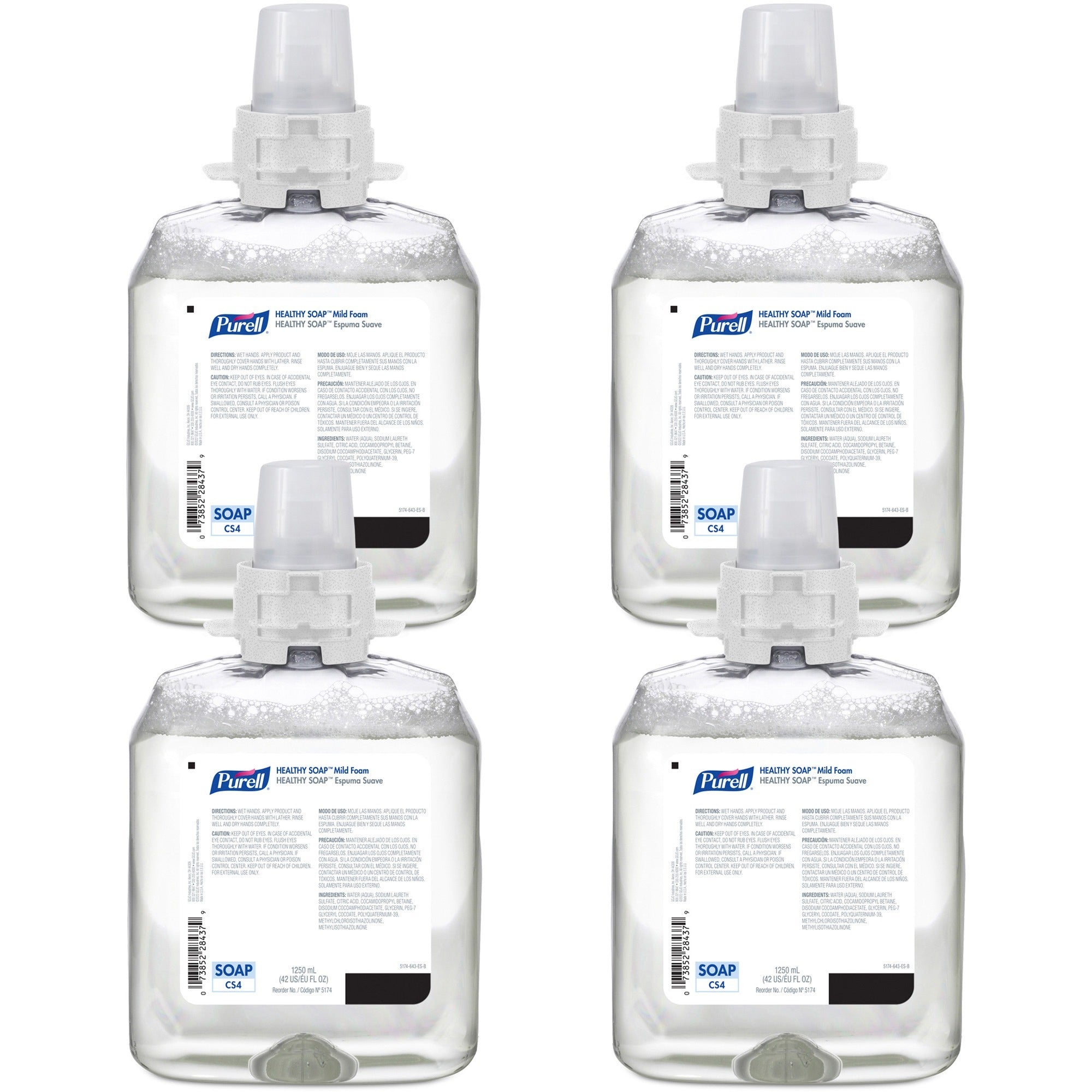 PURELL® CS4 HEALTHY SOAP Mild Foam Refill - 1.32 quart - Dirt Remover, Kill Germs - Hand - Moisturizing - Dye-free, Fragrance-free - 4 / Carton