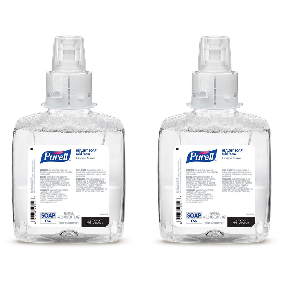 PURELL® CS6 Refill Healthy Soap Mild Foam - Fresh Fruit Scent - 1.27 quart - Dirt Remover, Kill Germs - Hand, Skin - Moisturizing - Fragrance-free, Dye-free, Bio-based - 2 / Carton