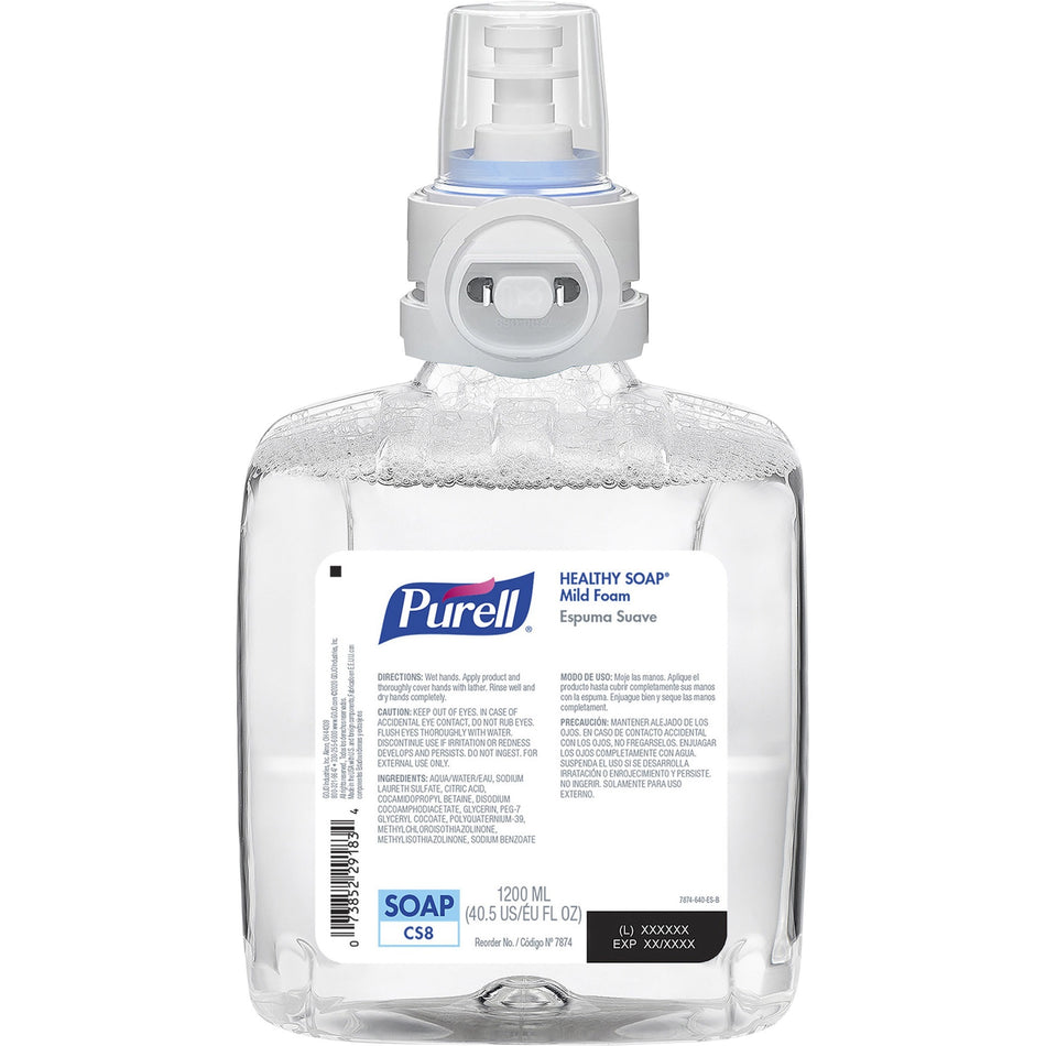 PURELL® CS8 Refill HEALTHY SOAP Mild Foam - Fresh Fruit Scent - 1.27 quart - Dirt Remover, Kill Germs - Hand, Skin - Moisturizing - Dye-free, Fragrance-free, Bio-based - 2 / Carton
