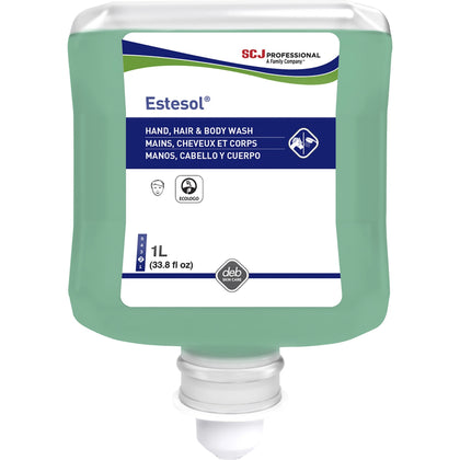 SC Johnson Estesol Hand, Hair & Body Cleaner - Rainforest Scent - 1.06 quart - Dirt Remover, Grime Remover, Soil Remover, Grease Remover - Hand, Hair, Body, Industrial - Moisturizing - Blue - Anti-irritant, Silicone-free - 6 / Carton
