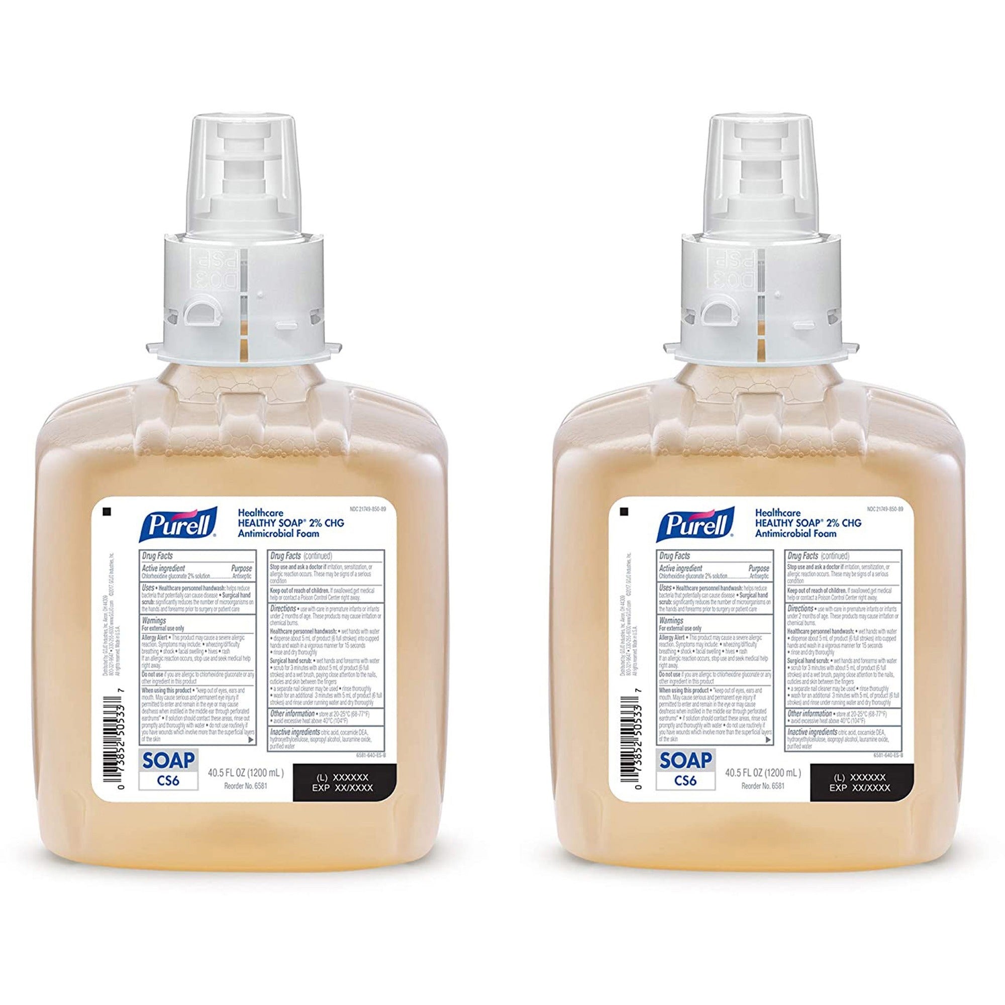 PURELL® CS6 Healthcare HEALTHY SOAP 2% CHG Antimicrobial Foam - 1.32 quart - Kill Germs, Bacteria Remover - Hand, Hospital, Healthcare, Skin - Moisturizing - Non-irritating, Dye-free, Fragrance-free, Hygienic, Rich Lather - 2 / Carton