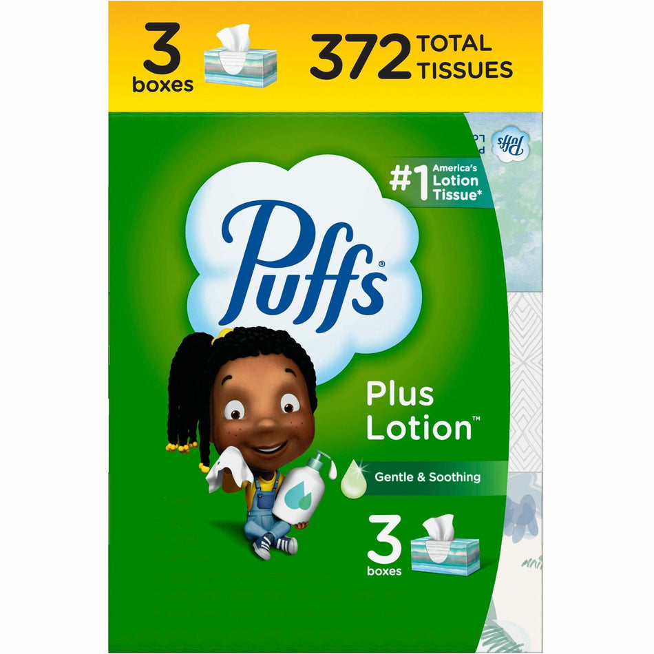 Puffs Plus Lotion Facial Tissue - 2 Ply - 8.40" Length - WhiteBox - 124/Box - 3 / Pack