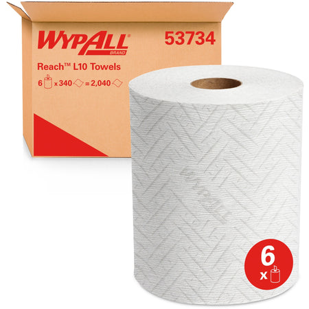 Wypall General Clean L10 Center-Pull Light Cleaning Towels - For Glass, Surface - Towel - 11" Length x 7" Width - Disinfectant, Unscented - White - 340/Roll - 6 / Carton
