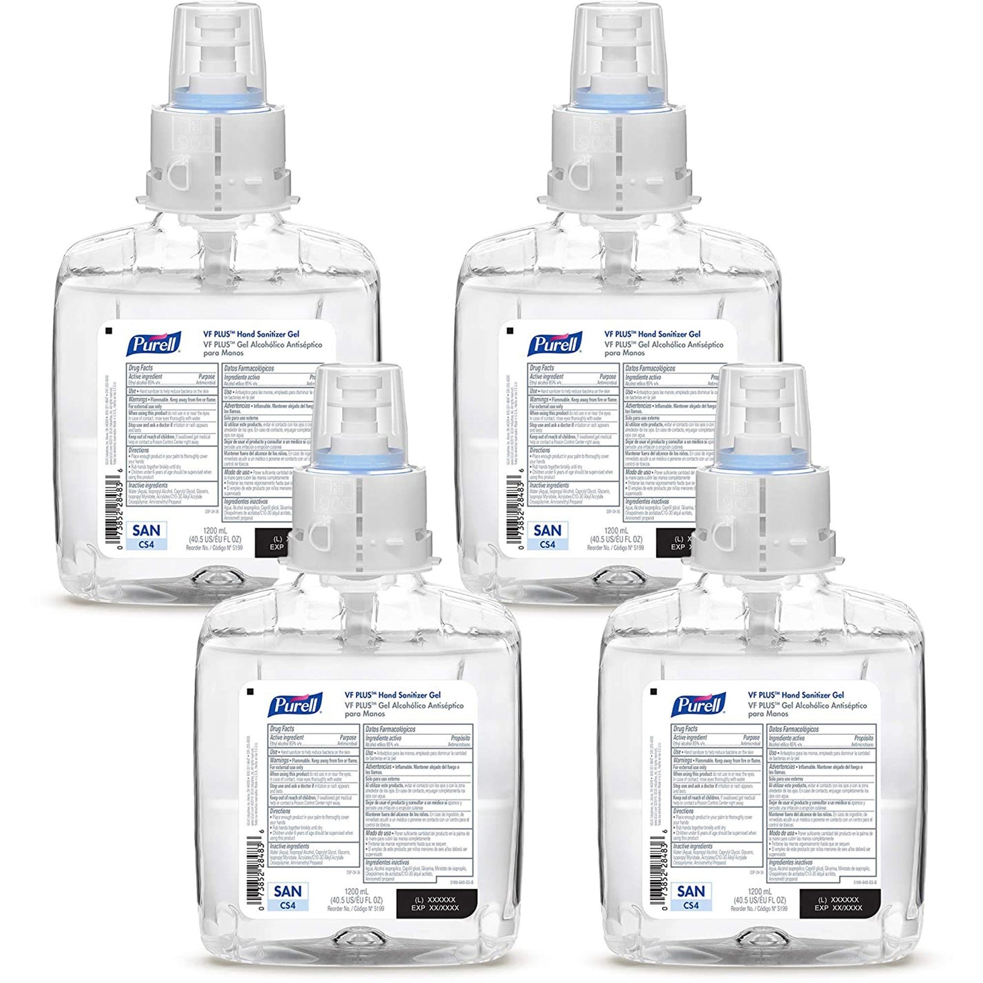 PURELL® VF PLUS Hand Sanitizer Gel Refill - Clean Scent - 1.27 quart - Kill Germs, Bacteria Remover - Hand, Restaurant, Cruise Ship - Quick Drying, Fragrance-free, Dye-free, Hygienic - 4 / Carton