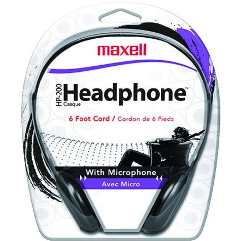 Maxell HP200MIC Headset: Mini-phone Wired Ear-cup - 6 ft Cable - Black - Headphones