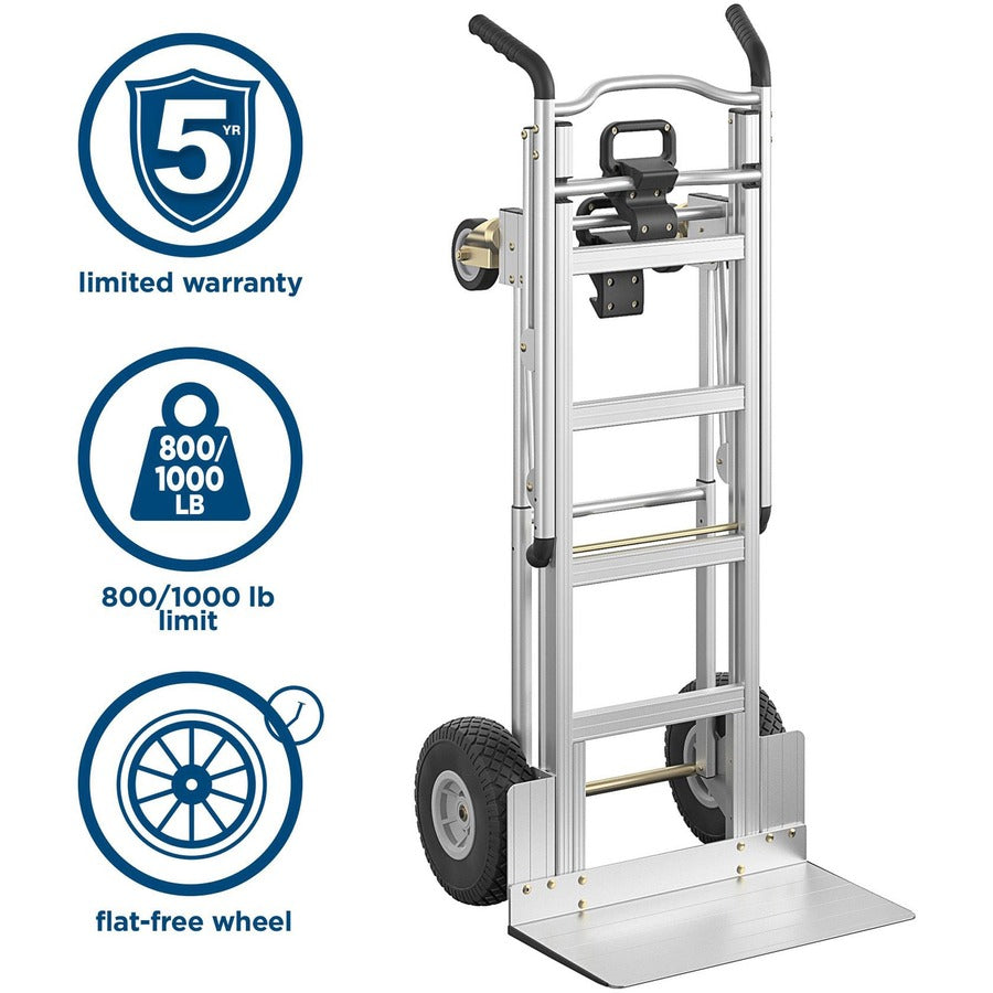 Cosco 3-in-1 Assist Series Hand Truck - 1000 lb Capacity - 4 Casters - Aluminum - 19" Width x 21" Depth x 47.50" Height - Silver Gray - 1 Each