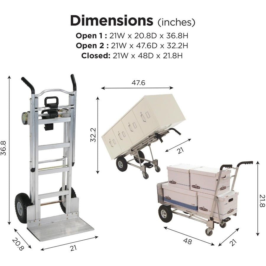 Cosco 3-in-1 Assist Series Hand Truck - 1000 lb Capacity - 4 Casters - Aluminum - 19" Width x 21" Depth x 47.50" Height - Silver Gray - 1 Each