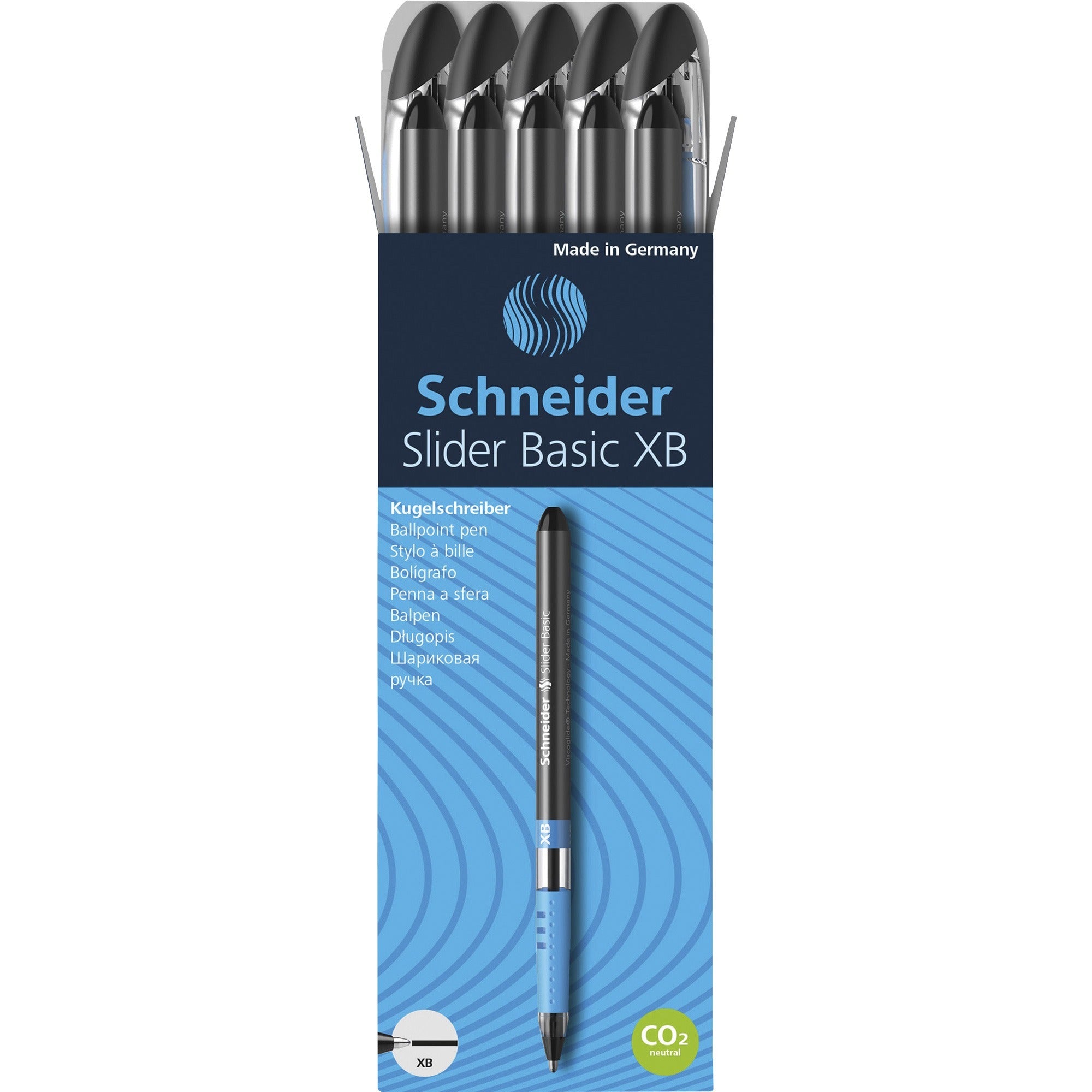 Schneider Slider Basic XB Ballpoint Pen - 1.4 mm Extra Broad Pen Point - Black Ink - Transparent Rubberized, Black, Silver Barrel - Stainless Steel Tip - 10 / Pack