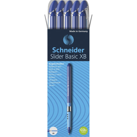 Schneider Slider Basic XB Ballpoint Pen - 1.4 mm Extra Broad Pen Point - Blue Ink - Blue Rubberized, Transparent, Silver Barrel - Stainless Steel Tip - 10 / Pack