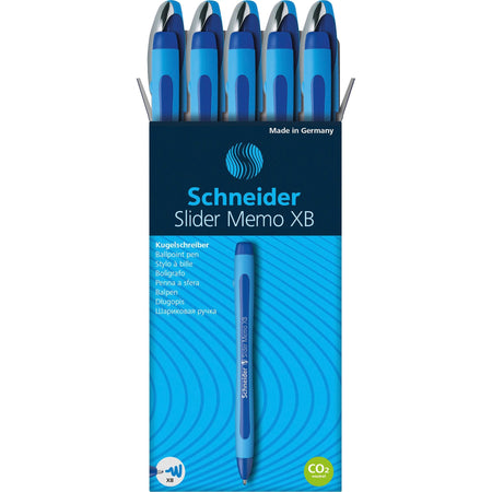 Schneider Slider Memo XB Ballpoint Pen - 1.4 mm Extra Broad Pen Point - Blue Ink - Blue Rubberized, Light Blue Barrel - Stainless Steel Tip - 10 / Pack
