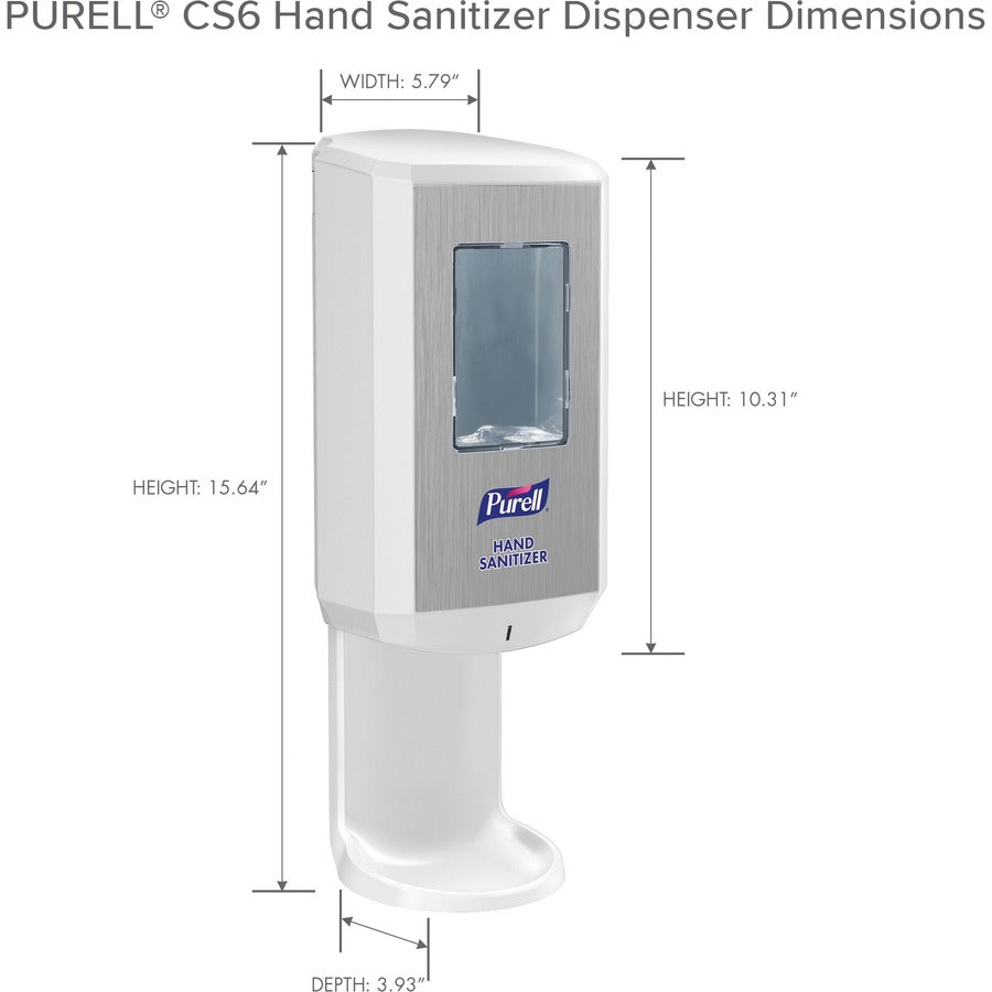 PURELL® CS6 Hand Sanitizer Dispenser - Automatic - 1.27 quart Capacity - Support 4 x C Battery - Wall Mountable, Refillable, Site Window, Locking Mechanism, Touch-free - White - 1 / Carton