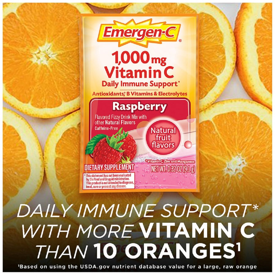 Emergen-C Raspberry Vitamin C Drink Mix - For Immune Support - Fruit, Raspberry - 30/Pack - 1 Each