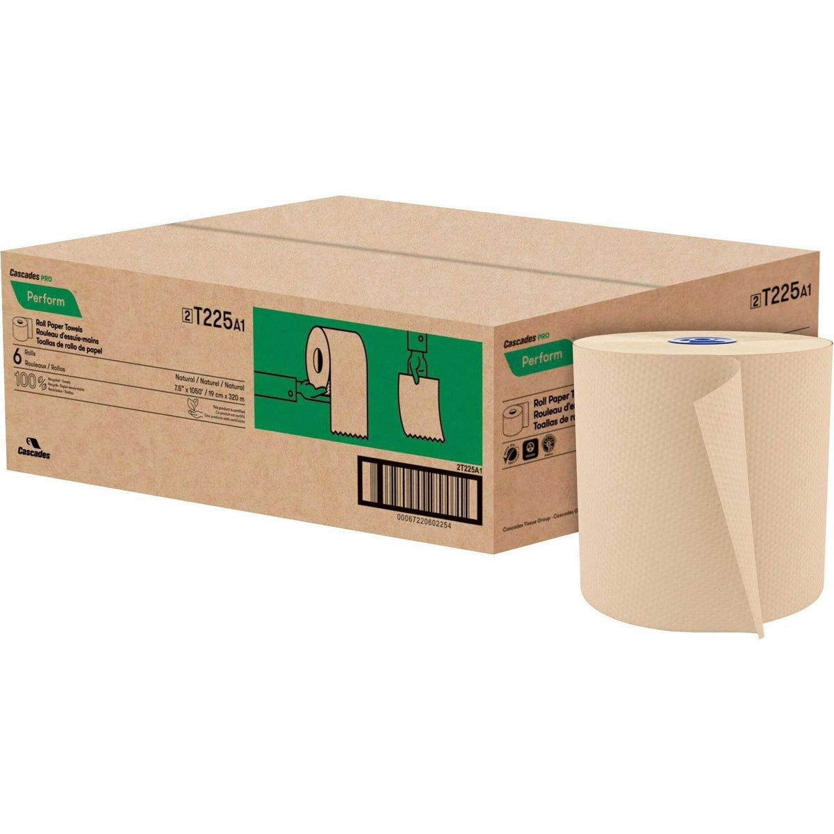 Cascades PRO Perform Roll Towels for Tandem, 1050' - 1 Ply - 7.50" Width x 1050 ft Length - Natural - 6 / Carton