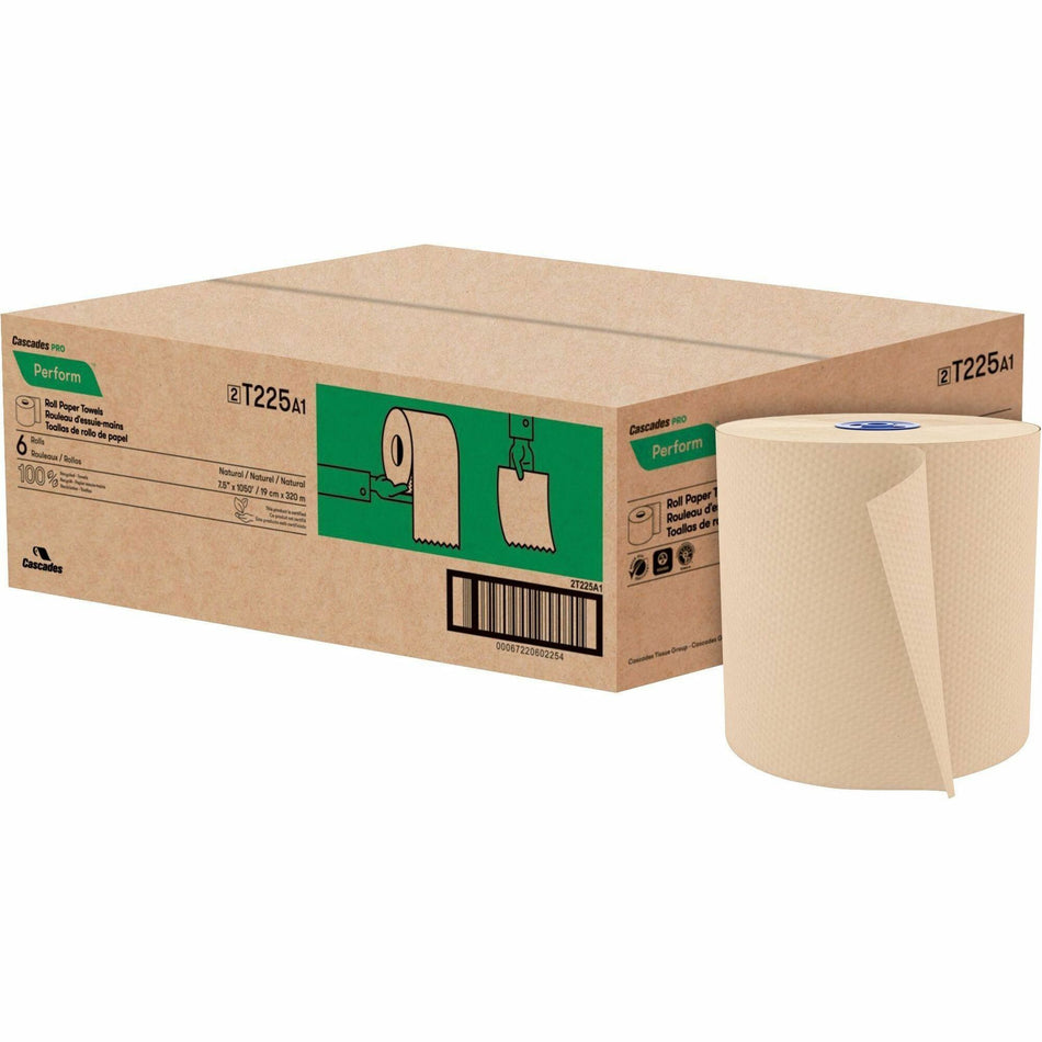 Cascades PRO Perform Roll Towels for Tandem, 1050' - 1 Ply - 7.50" Width x 1050 ft Length - Natural - 6 / Carton