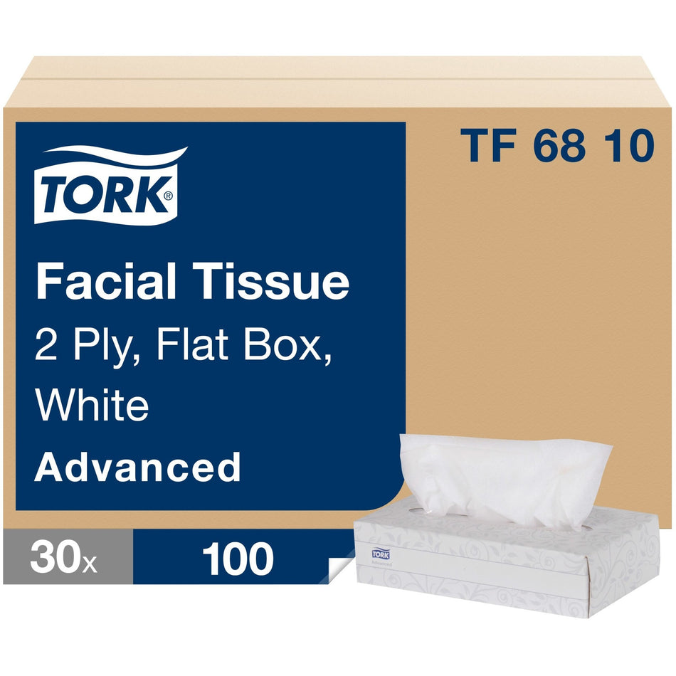 TORK Advanced Facial Tissue Flat Box White - 2 Ply - 7.88" Width x 8.20" Length - White - Fiber - 100/Box - 100 / Box