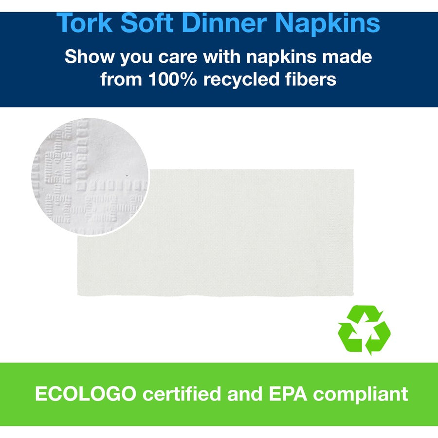 TORK White Soft Dinner Napkin - 1/8 Fold - 2 Ply - Tall Fold - 16.75" Width x 15" Length - White - 100/Pack - 28 / Carton
