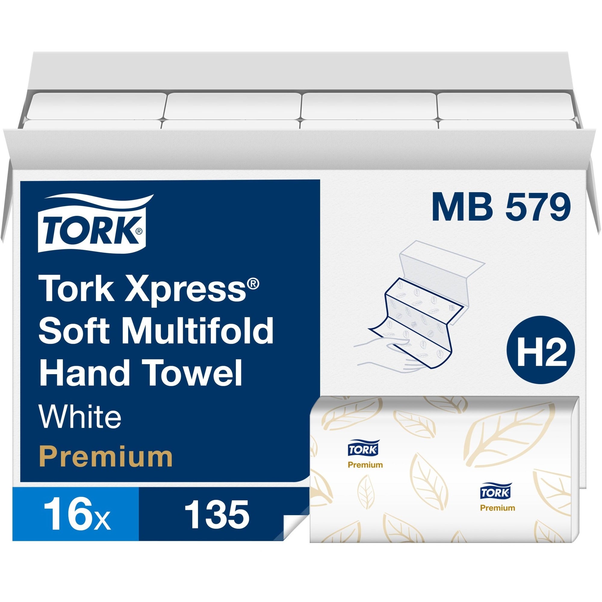 TORK Xpress Soft Multifold Hand Towel White H2 - 2 Ply - Multifold - 9.13" Width x 9.50" Length - White - Fiber - 135/Sleeve - 16 / Carton