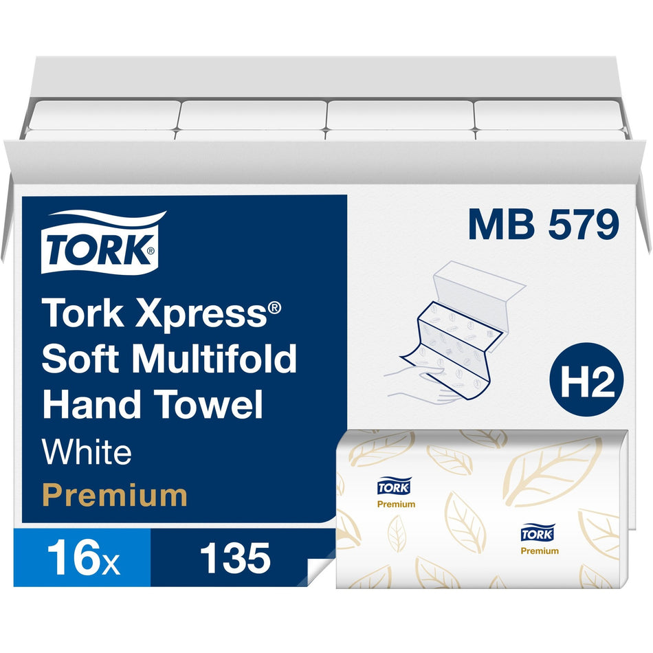 TORK Xpress Soft Multifold Hand Towel White H2 - 2 Ply - Multifold - 9.13" Width x 9.50" Length - White - Fiber - 135/Sleeve - 16 / Carton