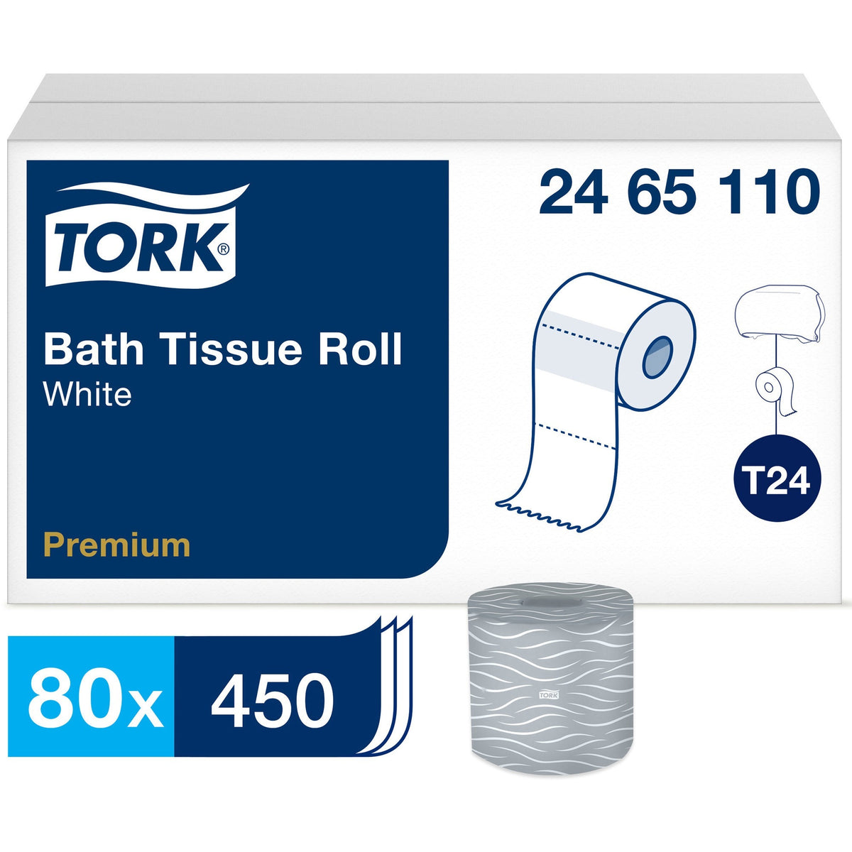TORK Premium Bath Tissue Roll, 2-Ply - 2 Ply - 3.75" Length - 450 Sheets/Roll - 4.35" Roll Diameter - White - 450 Rolls Per Container - 80 / Carton