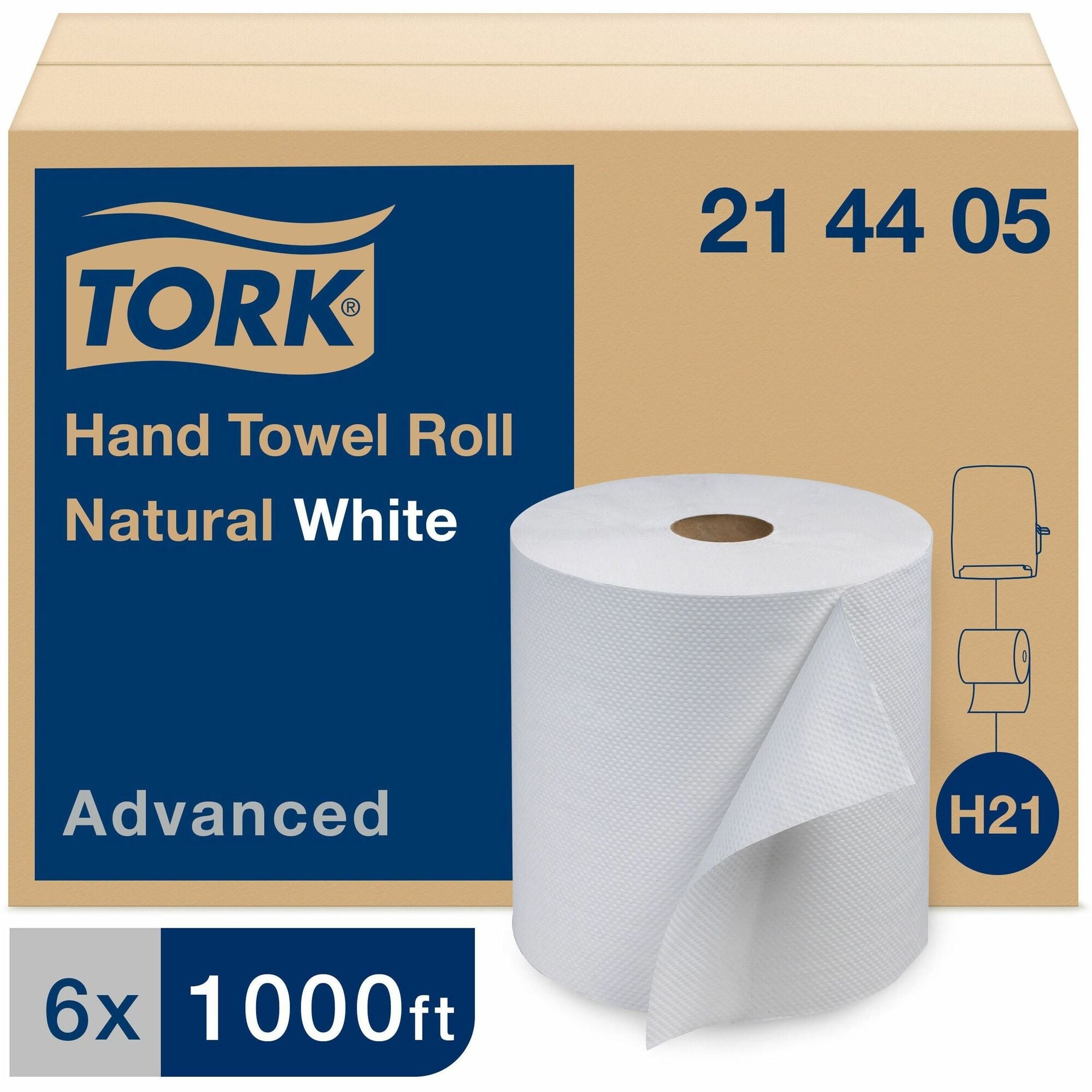TORK Hand Towel Roll White H21 - 1 Ply - 7.94" Width x 1000 ft Length - 7.80" Roll Diameter - 1 15/16" Core - White - Fiber - 6 / Carton