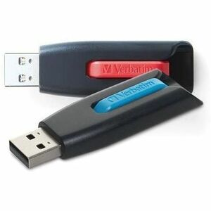 Verbatim 64GB Store 'n' Go V3 USB 3.2 Gen 1 Flash Drive - 2pk - Red, Blue - 64 GB - USB 3.2 (Gen 1) Type A - Blue, Red - Lifetime Warranty - 2 / Pack