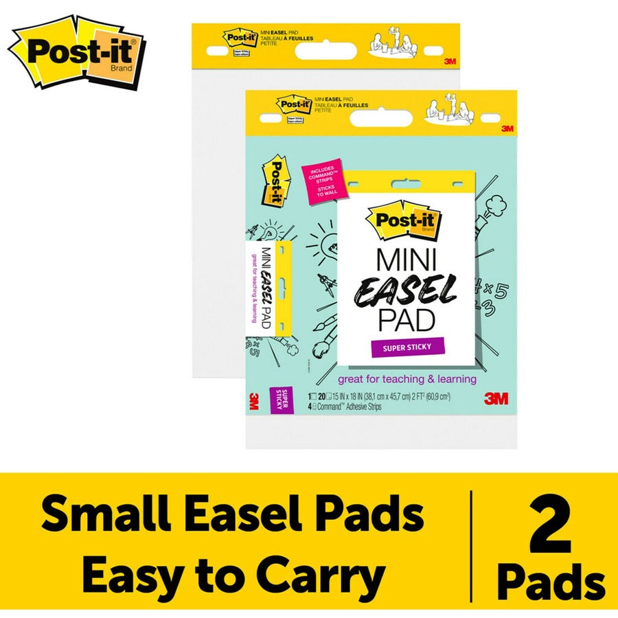 Post-it®  Post it Super Sticky Mini Easel Pad - 1 Subject(s) - 20 Sheets - Stapled - Portable, Self-stick, Bleed Resistant, Sturdy Back, Built-in Carry Handle - 2 / Pack