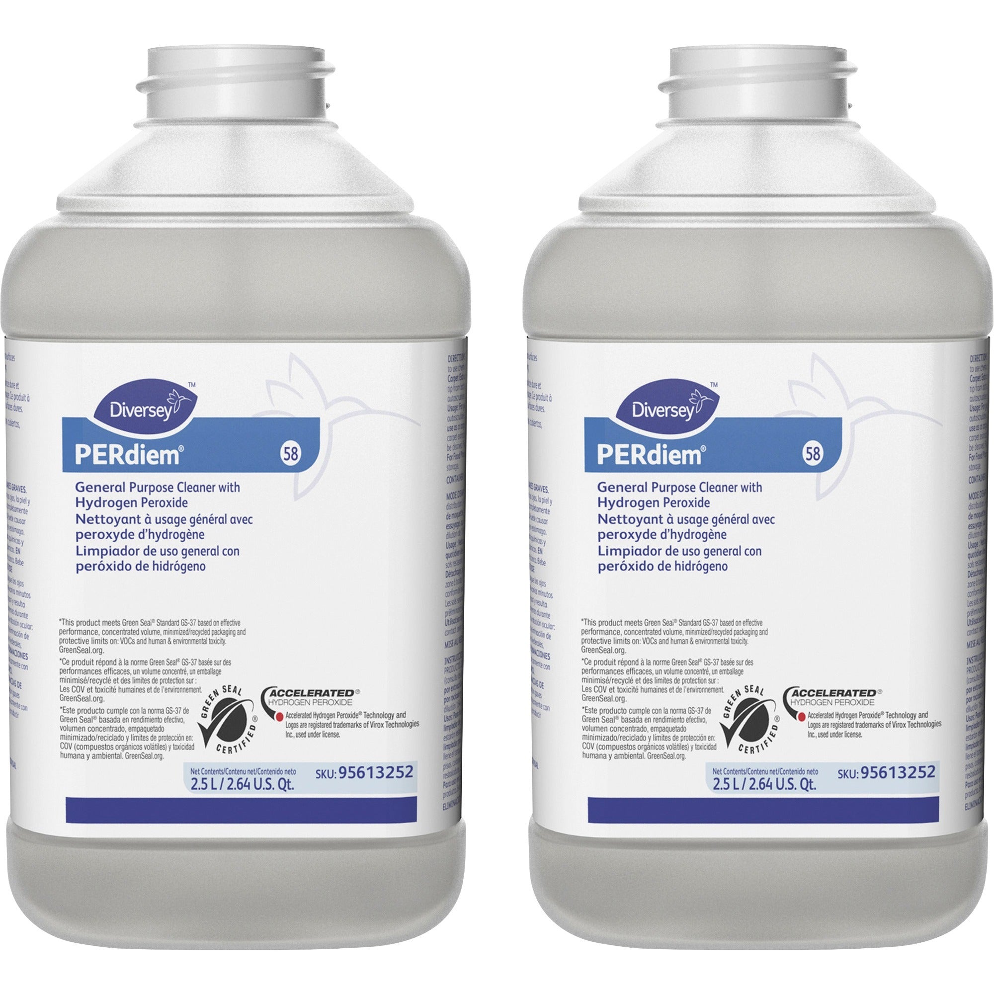 PERdiem General Purpose Cleaner with Hydrogen Peroxide - Concentrate - 84.5 fl oz (2.6 quart) - Heavy Duty, Dilutable, Phosphorous-free, Odorless, Color-free, Dye-free, Fragrance-free, Kosher - Clear Bottle - 2 / Carton
