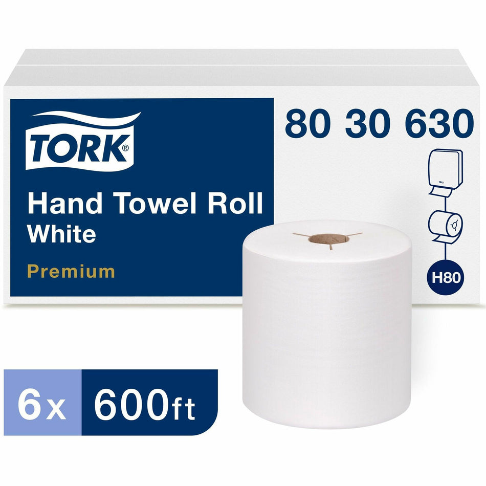 TORK Paper Hand Towel Roll White H80 - 1 Ply - 720 Sheets/Roll - 7.80" Roll Diameter - 1 15/16" Core - White - Fiber - 6 / Carton