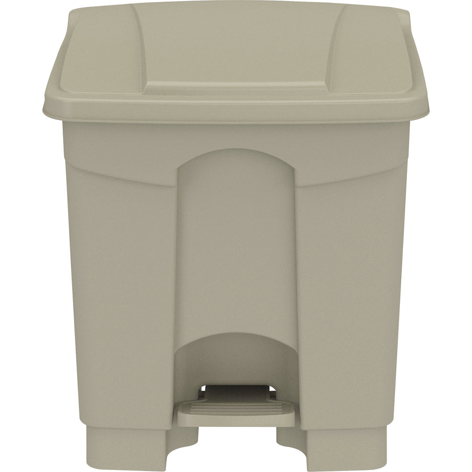 Safco Plastic Step-on Waste Receptacle - 8 gal Capacity - Easy to Clean, Foot Pedal, Lightweight - 17.3" Height x 16" Width x 16" Depth - Plastic - Tan - 1 / Carton