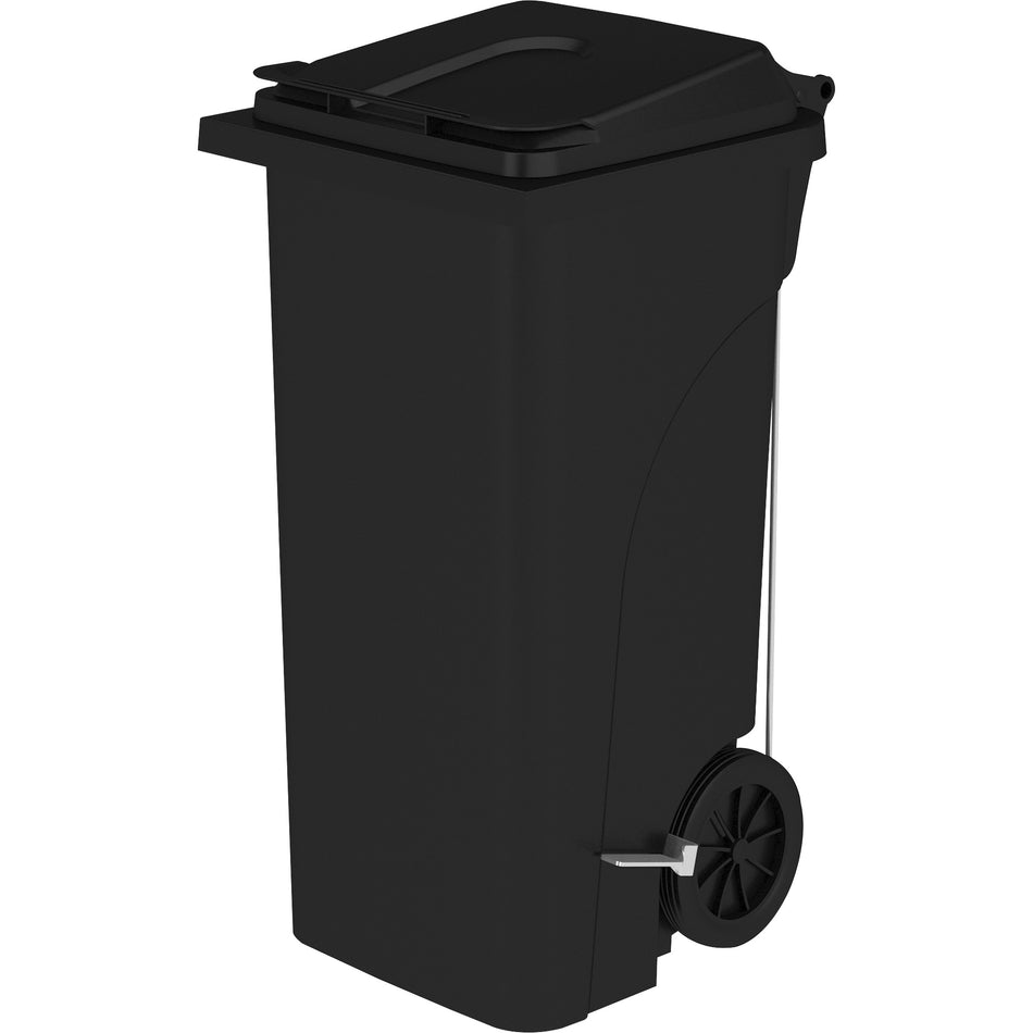 Safco 32 Gallon Plastic Step-On Receptacle - 32 gal Capacity - Easy to Clean, Foot Pedal, Lightweight, Handle, Wheels, Mobility - 37" Height x 21.3" Width x 20" Depth - Plastic - Black - 1 Each