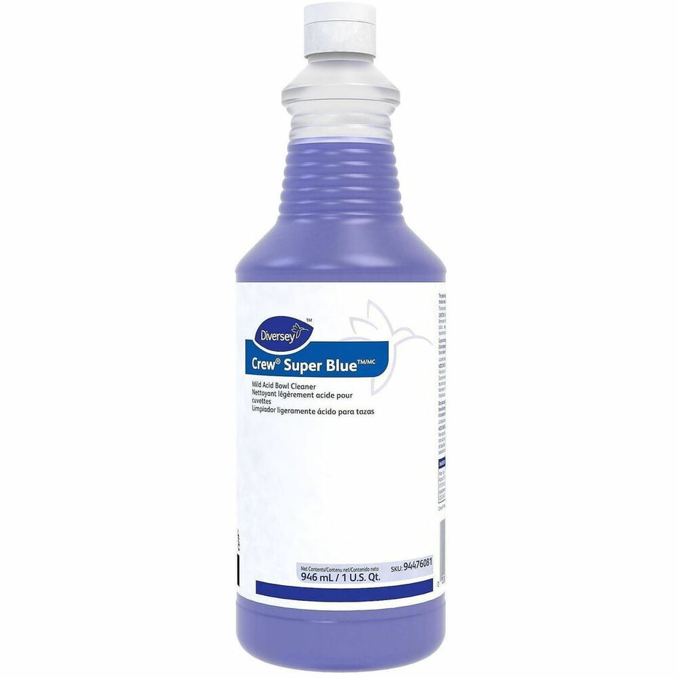 Diversey Crew Super Blue Acid Bowl Cleaner - Ready-To-Use - 32 oz (2 lb) - Citrus Scent - Organic - Blue Bottle - 12 / Carton