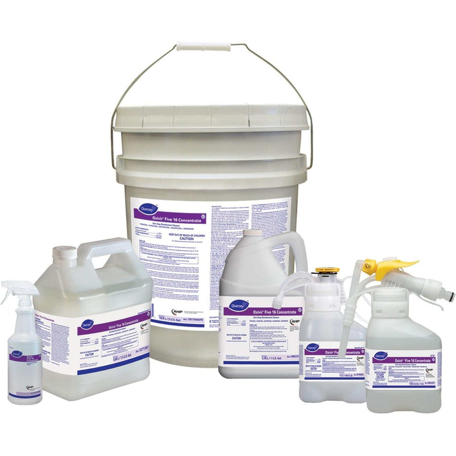 Diversey Oxivir Five 16 Concentrate Cleaner - Ready-To-Use/Concentrate - 50.7 fl oz (1.6 quart) - Characteristic Scent - Fast Acting, VOC-free, NPE-free, Virucidal, Bactericide, Fungicide, Fragrance-free - Clear - 2 / Box