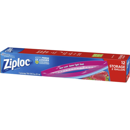 Ziploc® 2-gallon Storage Bags - Extra Large Size - 2 gal Capacity - 13" - Zipper Closure - Plastic - Food, Money, Vegetables, Fruit, Yarn, Cosmetics, Business Card, Map, Meat, Seafood, Poultry - 12 / Box