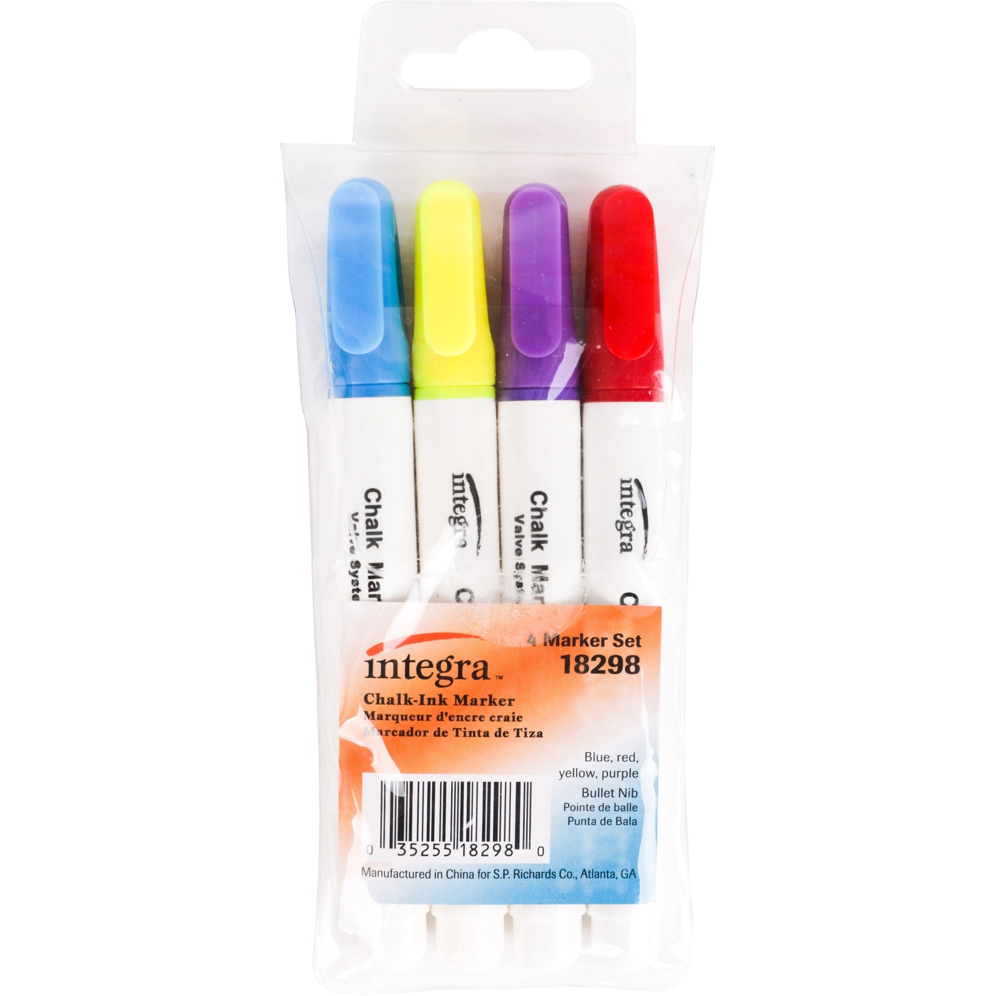 Integra Chalk Ink Markers - Bullet Marker Point - Blue, Purple, Red, Yellow Ink - Chalk-based - 4 / Set