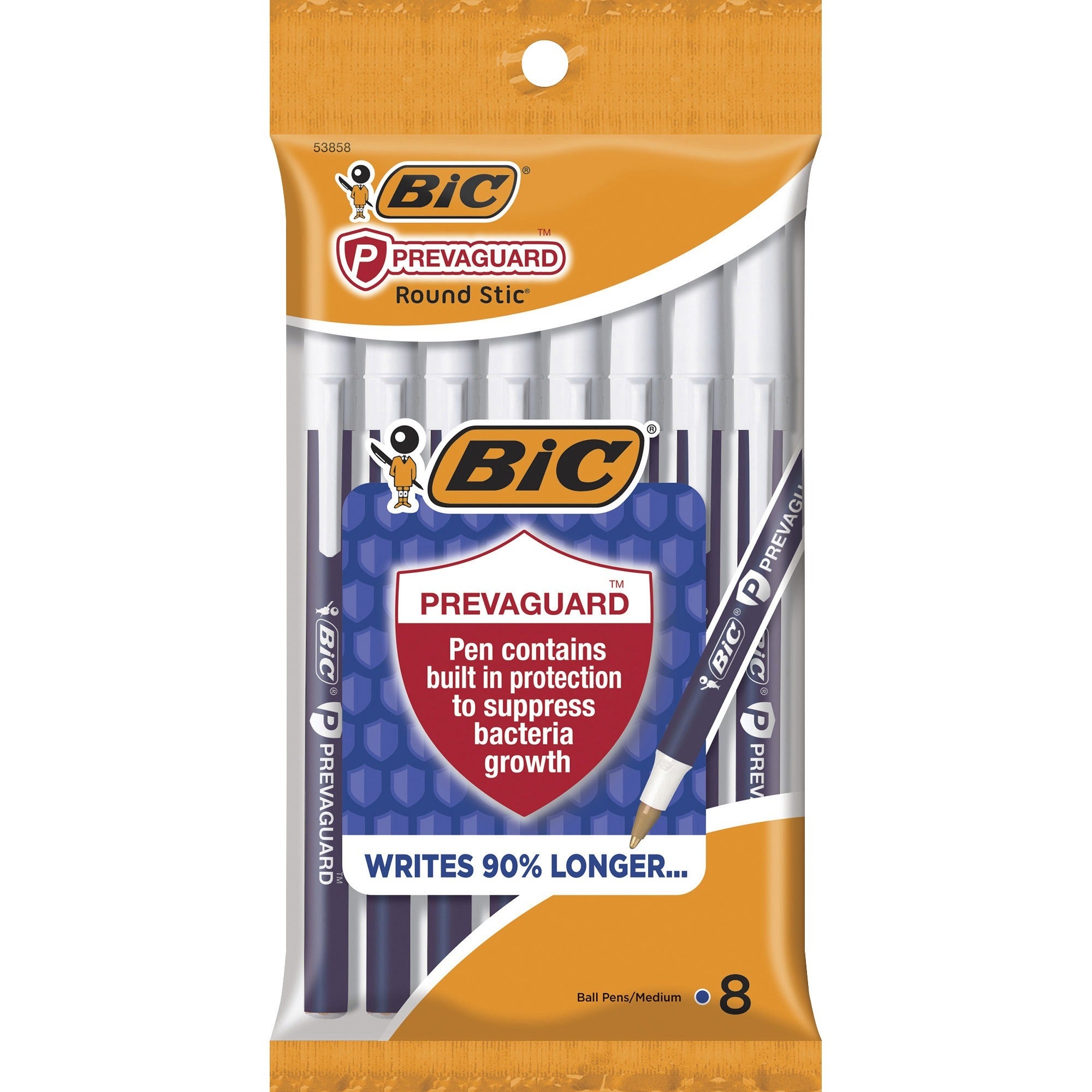 BIC PrevaGuard Round Stic Ballpoint Pen - Round Pen Point - Blue Ink - 8 / Pack