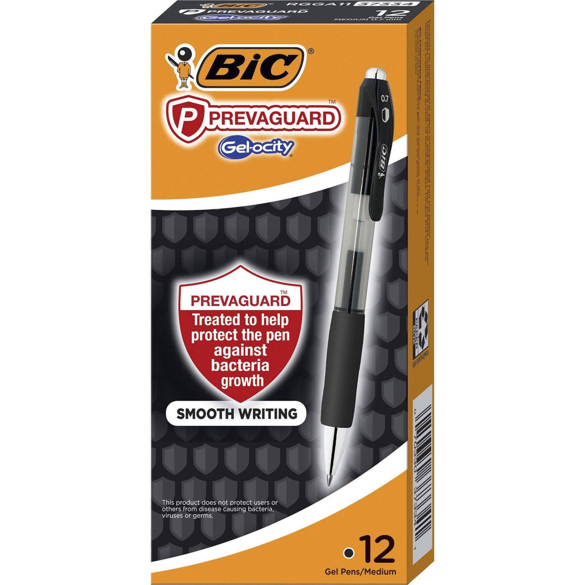 BIC PrevaGuard Gel-ocity Gel Pen - 0.7 mm Pen Point - Black Ink - Gel-based - 1 Dozen