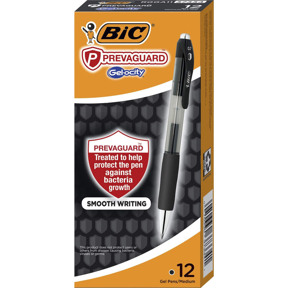 BIC PrevaGuard Gel-ocity Gel Pen - 0.7 mm Pen Point - Black Ink - Gel-based - 1 Dozen