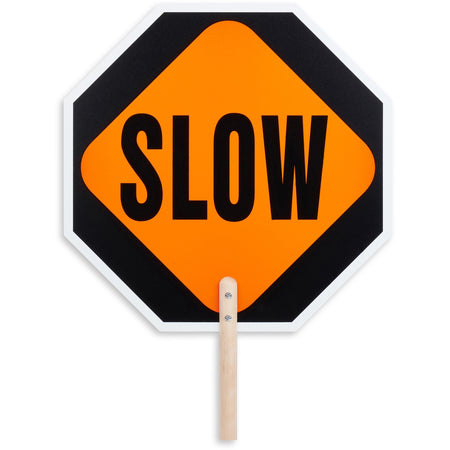 Tatco STOP / SLOW 2-sided Handheld Sign - Print/Message "STOP/SLOW" - 0.2" Width x 18" Height - Double Sided - Weather Proof, Long Lasting, Comfortable Grip, Lightweight, Handheld - Hardboard, Wood - Multicolor - 1 Each