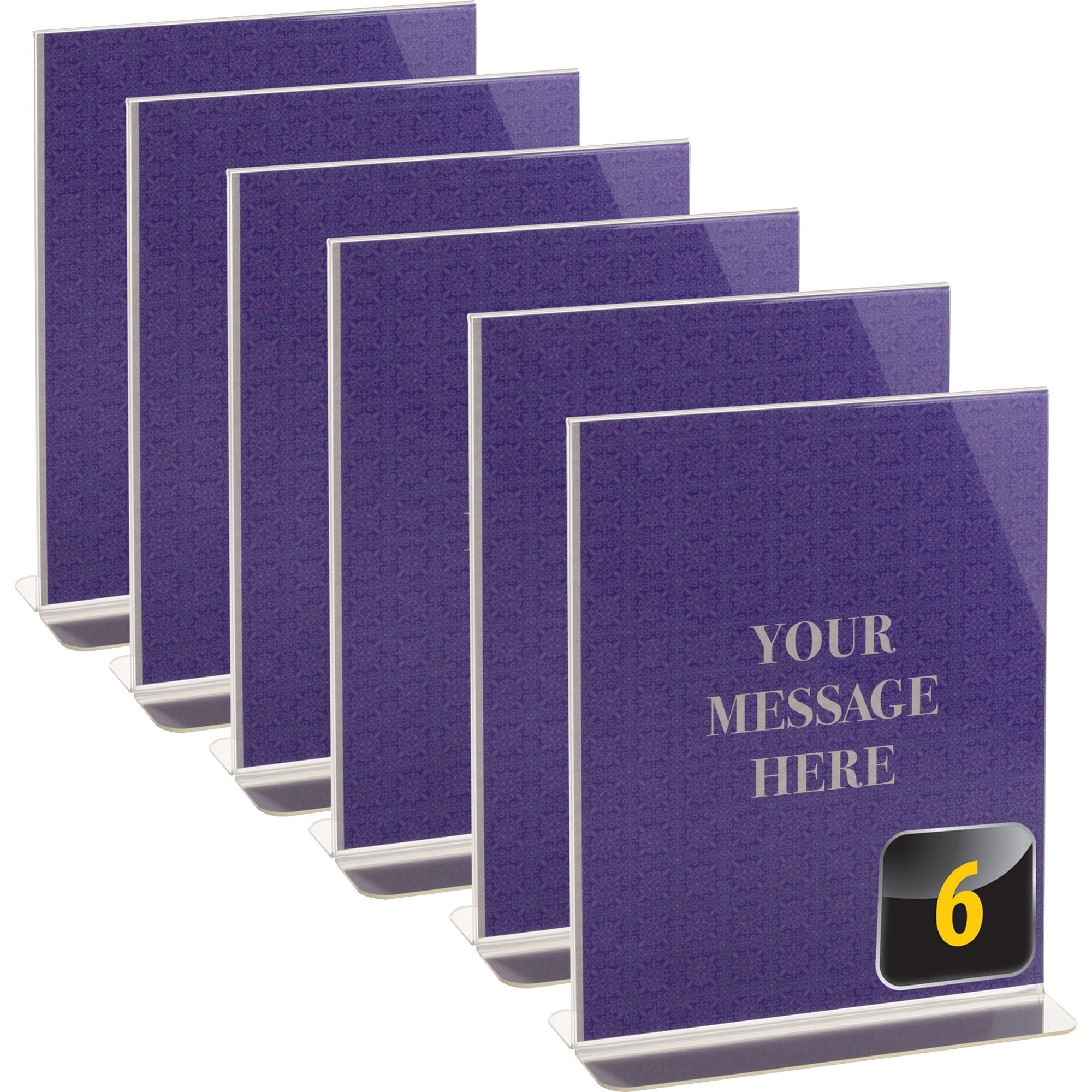 Officemate Vertical Sign Holder - 8.5" Width x 11" Height - 8.50" Holding Width x 11" Holding Height - Rectangular Shape - Double Sided - Easy to Use, Hanging Hole, Self-standing, Durable - Plastic - Clear - 6 / Pack