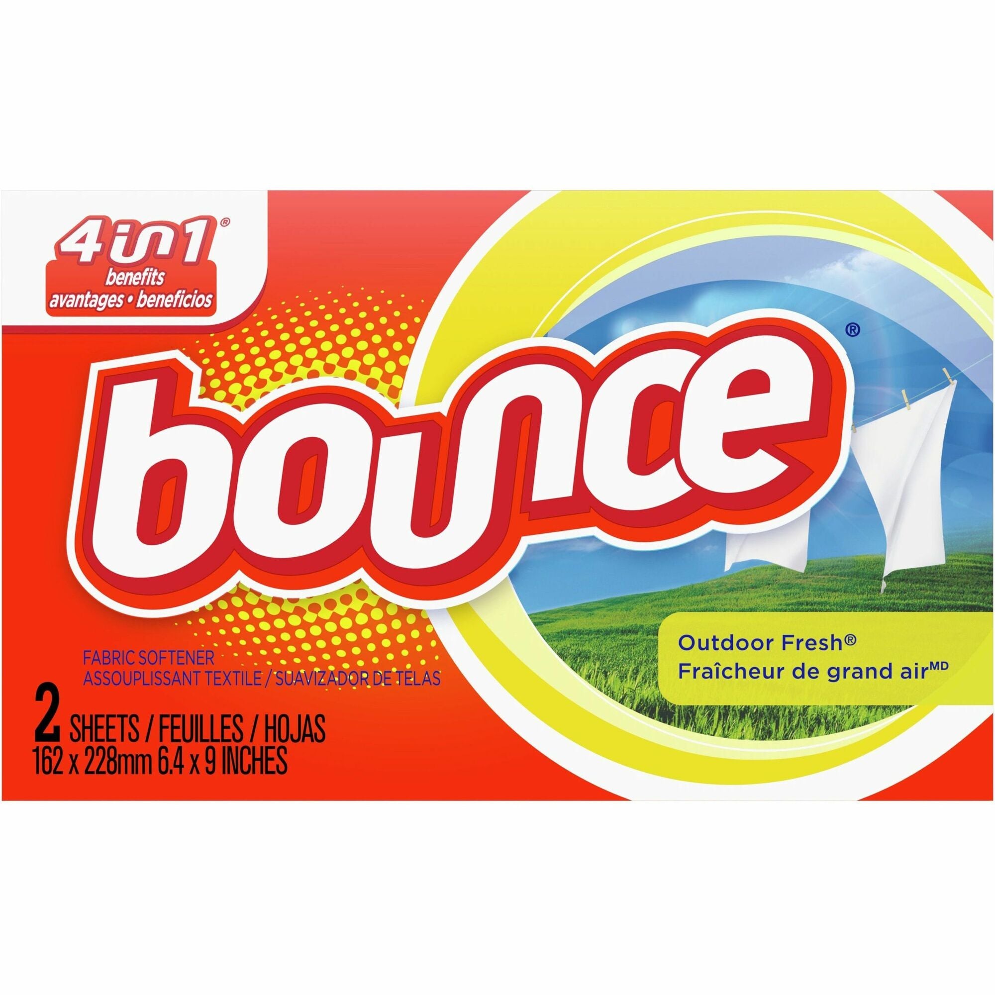 Bounce Outdoor Fresh Fabric Softener Dryer Sheets - For Laundry, Outdoor - Sheet - Fresh Scent - Wrinkle-free, Anti-static, Soft, Long Lasting, Biodegradable - White - 2/Box - 156 / Carton