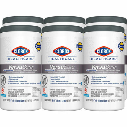 Clorox Healthcare VersaSure Disinfectant Wipes - Ready-To-Use - 5" Length x 6" Width - Strong, Durable, Alcohol-free, Fume-free, Fragrance-free, Pre-moistened - White - 150/Tub - 6 / Carton