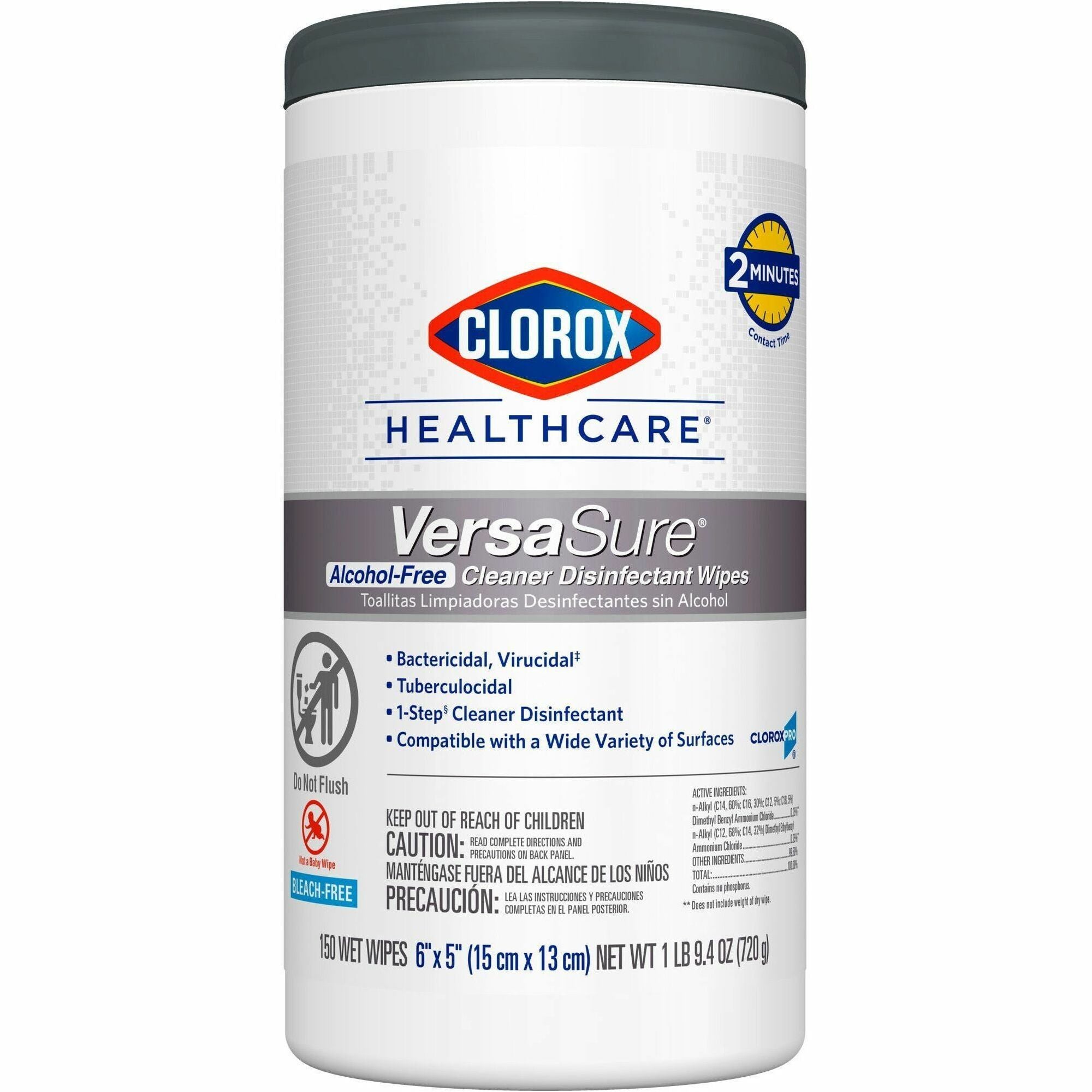 Clorox Healthcare VersaSure Disinfectant Wipes - Ready-To-Use - 5" Length x 6" Width - Strong, Durable, Alcohol-free, Fume-free, Fragrance-free, Pre-moistened - White - 150/Tub - 1 Each