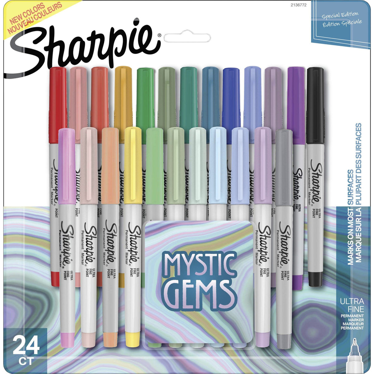 Sharpie Mystic Gems Permanent Markers - Ultra Fine Marker Point - Multi Ink - 24 / Pack