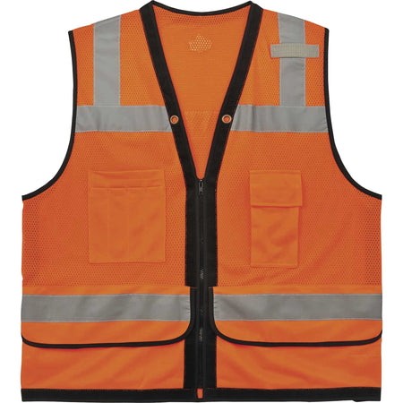 Ergodyne 8253HDZ Type R Class 2 Heavy-Duty Mesh Surveyors Vest - 4-Xtra Large/5-Xtra Large - Zipper Closure - Polyester Mesh - Orange - Pocket, Mic Tab, Reflective, Breathable, Heavy Duty - 1 Each