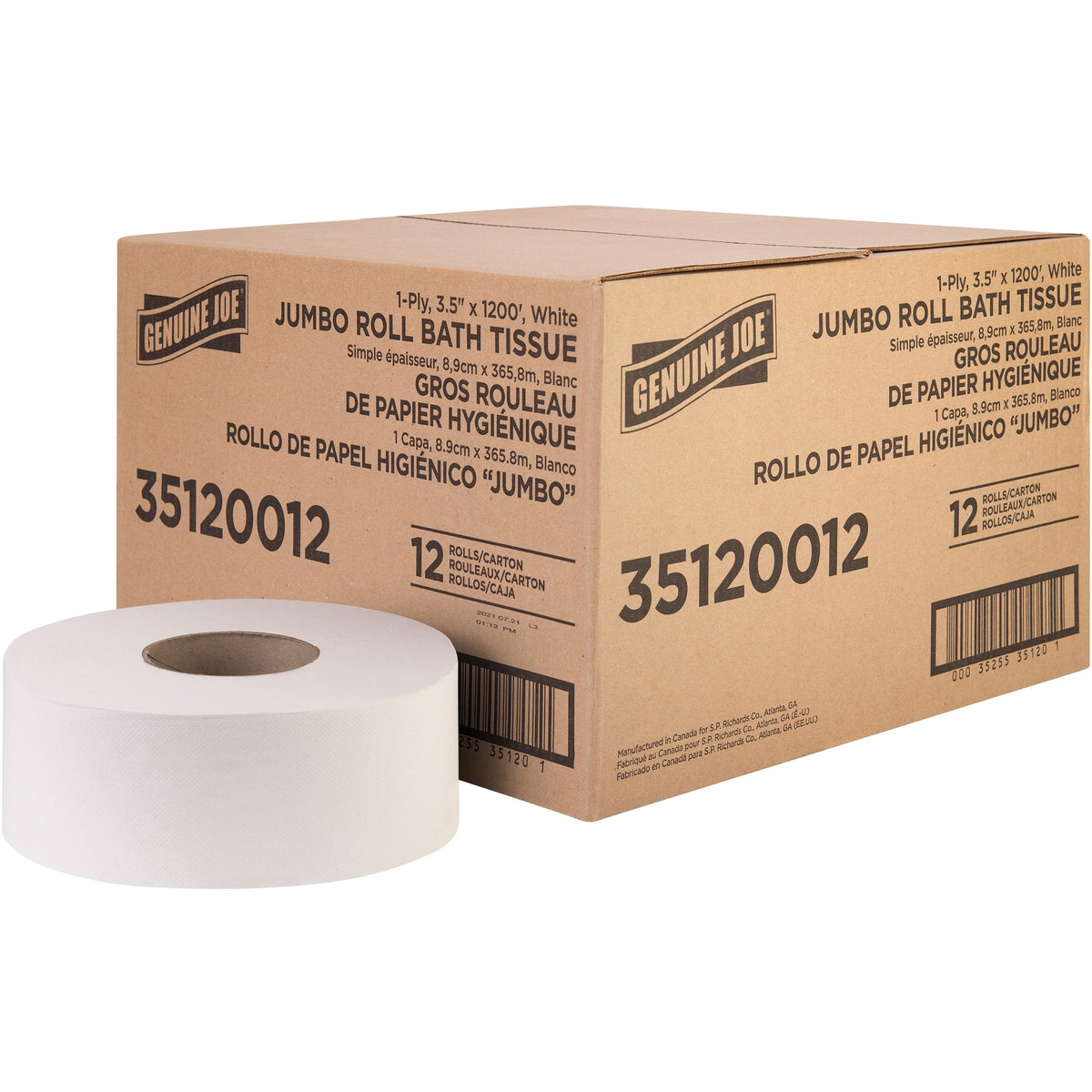 Genuine Joe 1-ply Jumbo Roll Bath Tissue - 2000