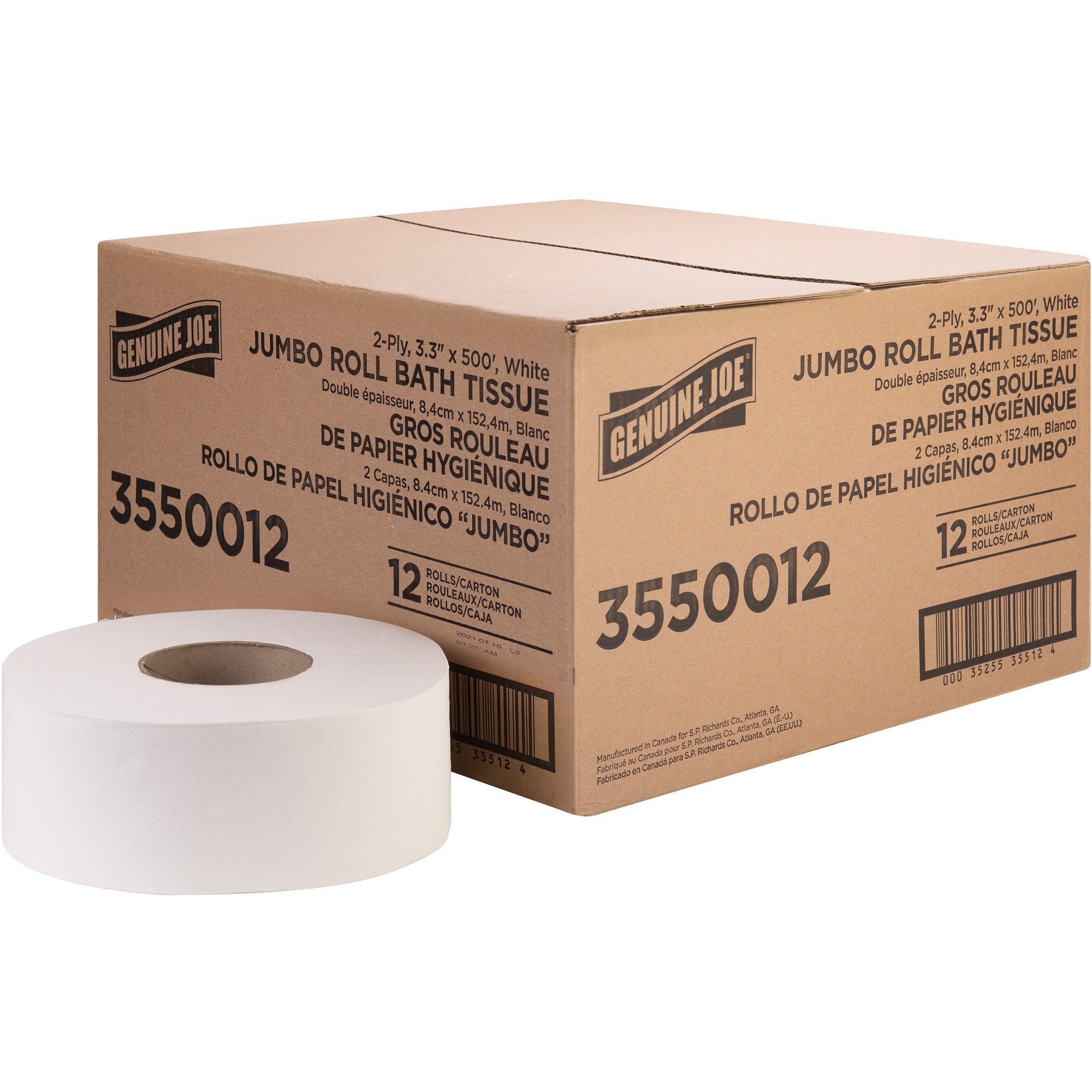Genuine Joe Jumbo Jr Dispenser Bath Tissue Roll - 2000