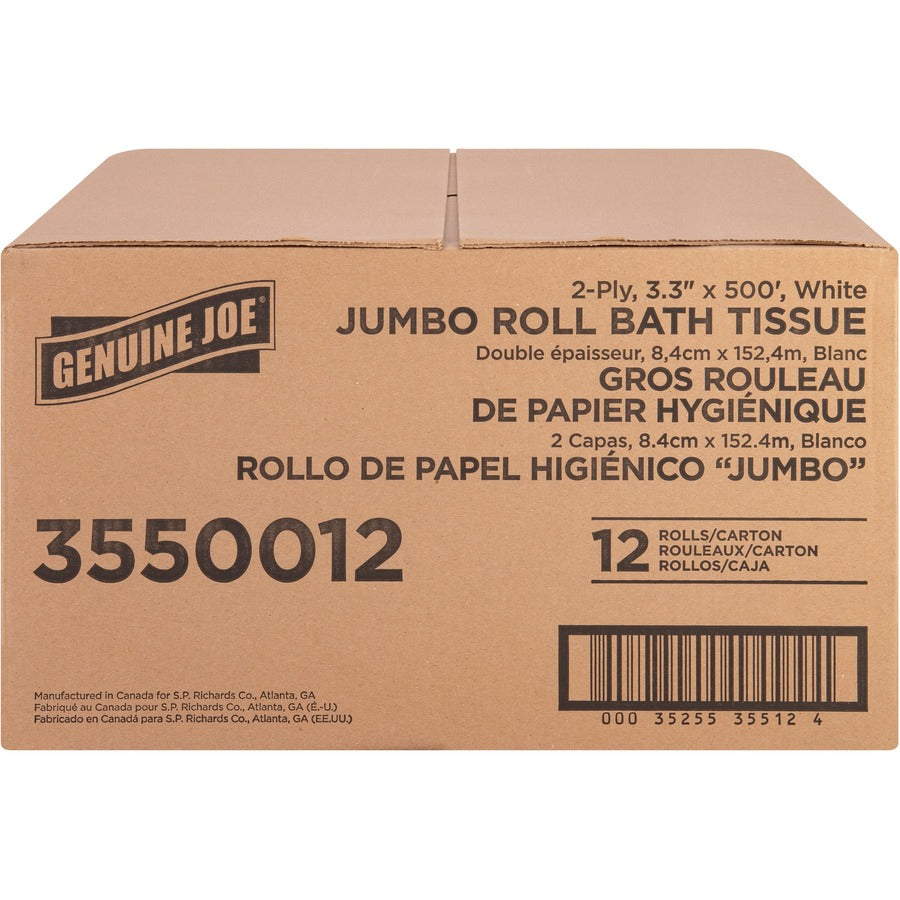 Genuine Joe Jumbo Jr Dispenser Bath Tissue Roll - Left