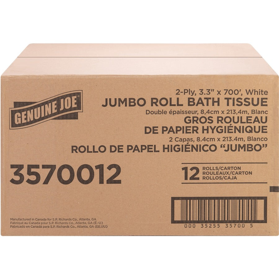 Genuine Joe Jumbo Jr Dispenser Bath Tissue Roll - Front
